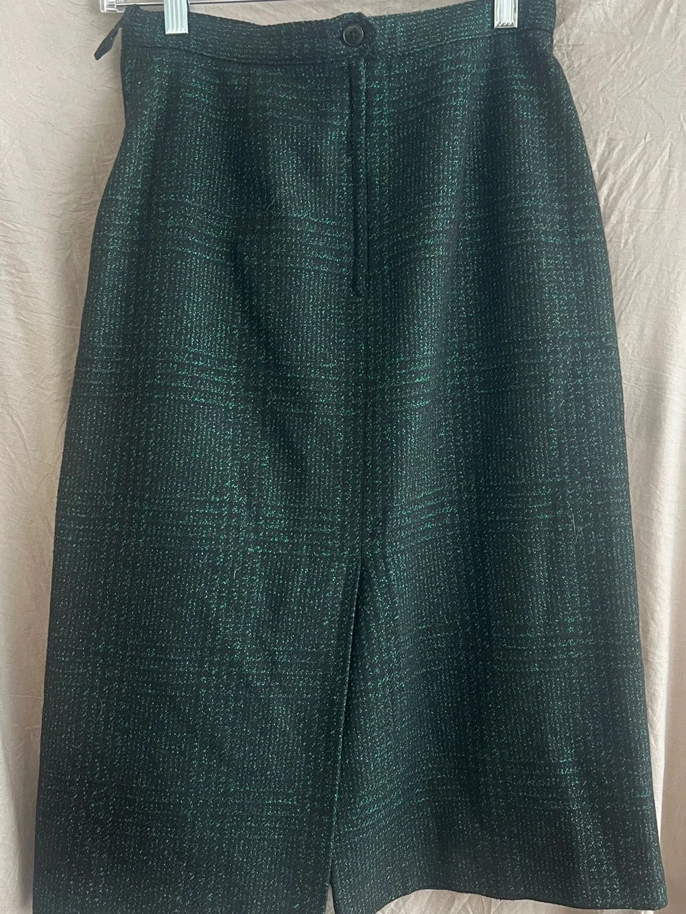 Structured Dark Green Tweed Pencil Skirt - Women's